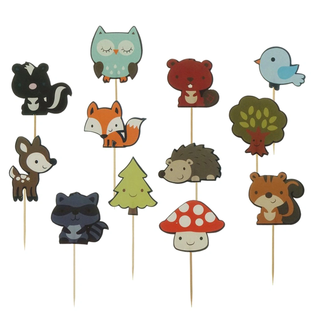 3 Pack of 12Pcs Woodland Animals Cake Topper Decorative Cupcake Picks Dessert Cake Decoration Topper for Wedding Birthday Party