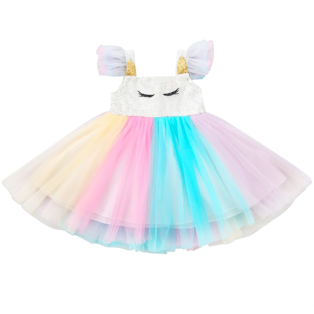 Girls Rainbow Color Tutu Dress Party Costume Skirt Birthday Performance Costume Outfit Accessory for Girl (Size 100cm)