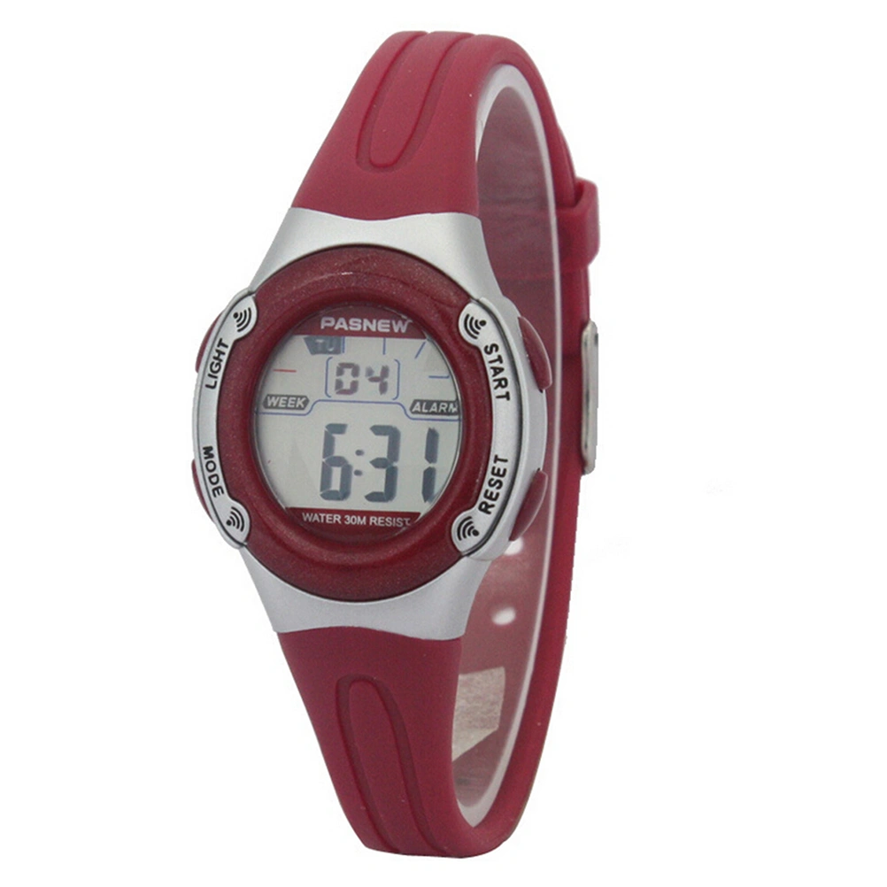PASNEW PSE-226 Waterproof Children Boys Girls LED Digital Sports Watch with Date /Alarm /Stopwatch (Red)