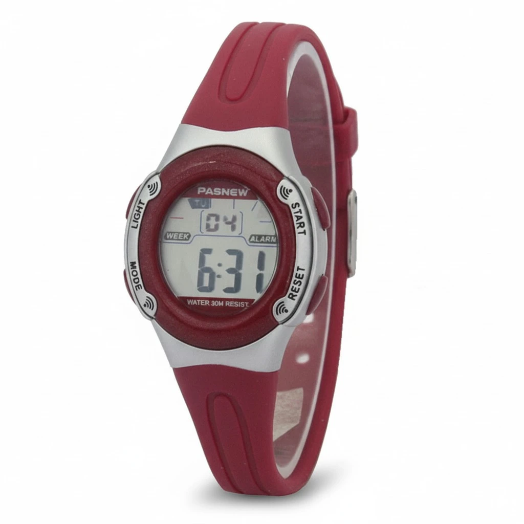 PASNEW PSE-226 Waterproof Children Boys Girls LED Digital Sports Watch with Date /Alarm /Stopwatch (Red)