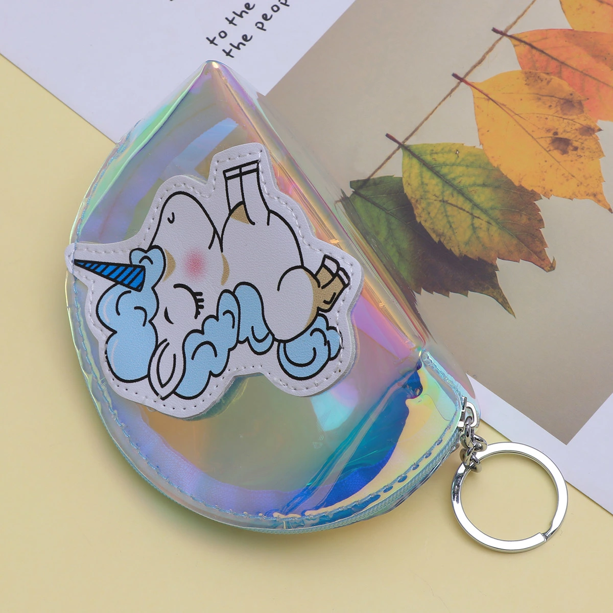 Cartoon  Coin Bag Semicircle Purse Transparent Unicorn Charge Bag for Girls Women