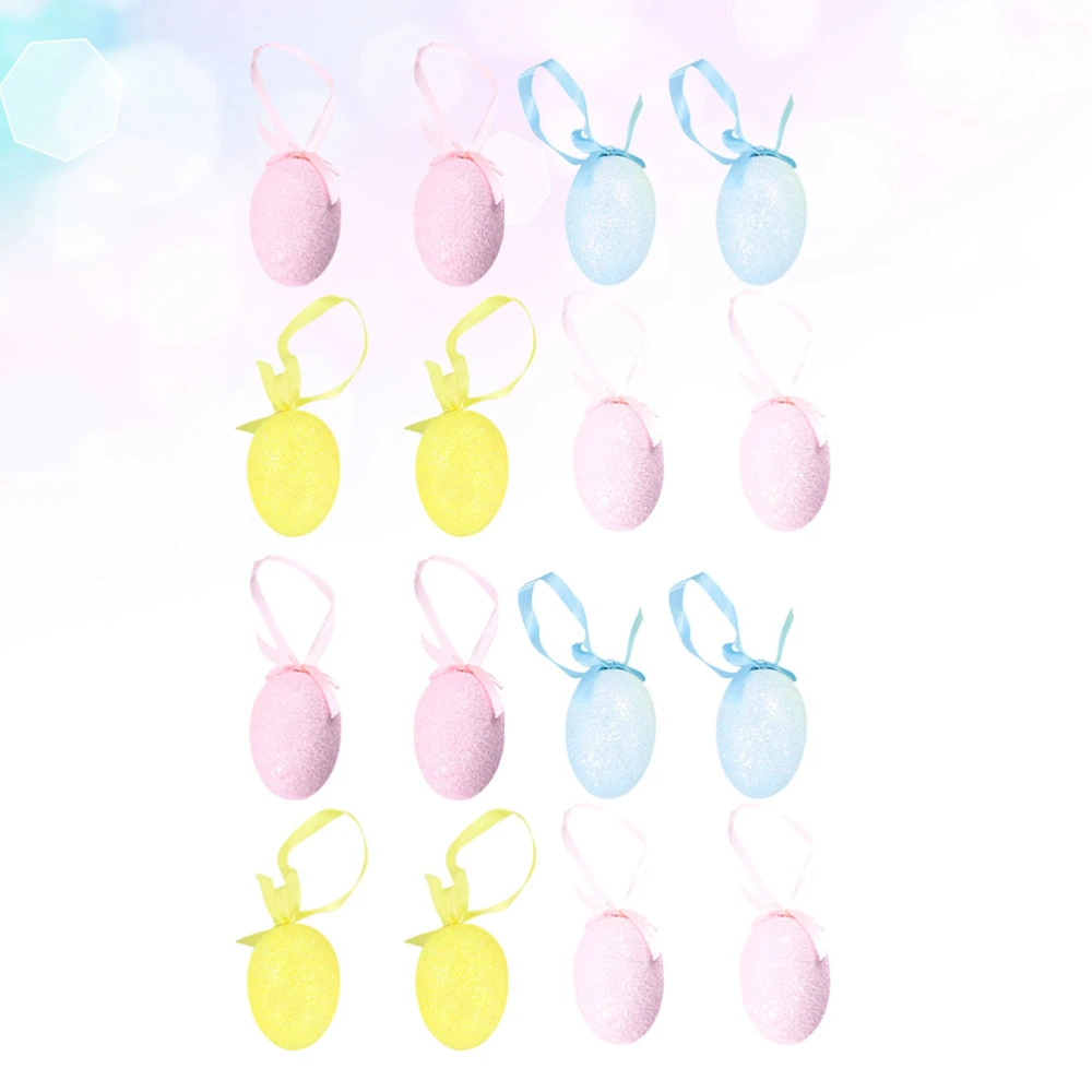 16pcs Colorful Easter Egg Hanging Pendant Glitter Egg Pendant Creative Hanging Egg Party Supplies Egg Ornaments DIY Crafts