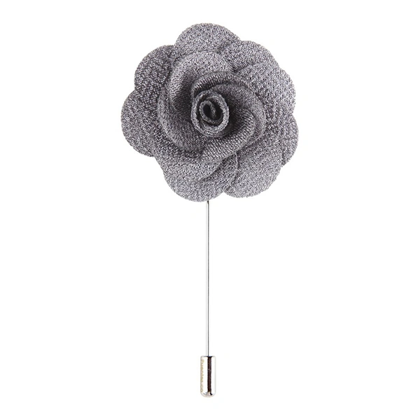 Men Handmade Camellia Boutonniere Lapel Tie Pin Brooch (Grey)