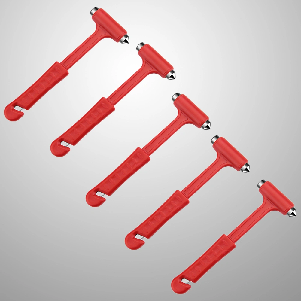 5Pc Multipurpose Portable Emergency Safety Hammer Window Glass Breaker Seat Belt Seatbelt Cutter Escape Tool with Holder (Red)
