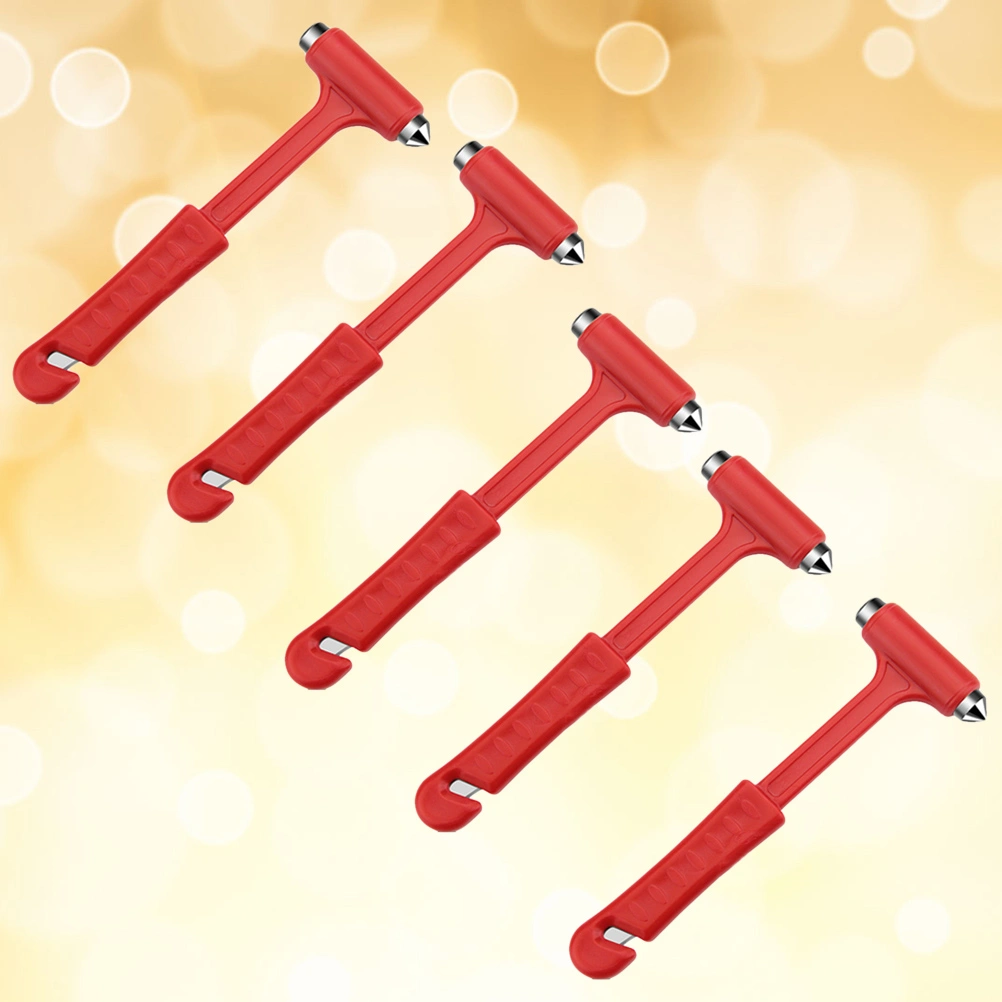 5Pc Multipurpose Portable Emergency Safety Hammer Window Glass Breaker Seat Belt Seatbelt Cutter Escape Tool with Holder (Red)