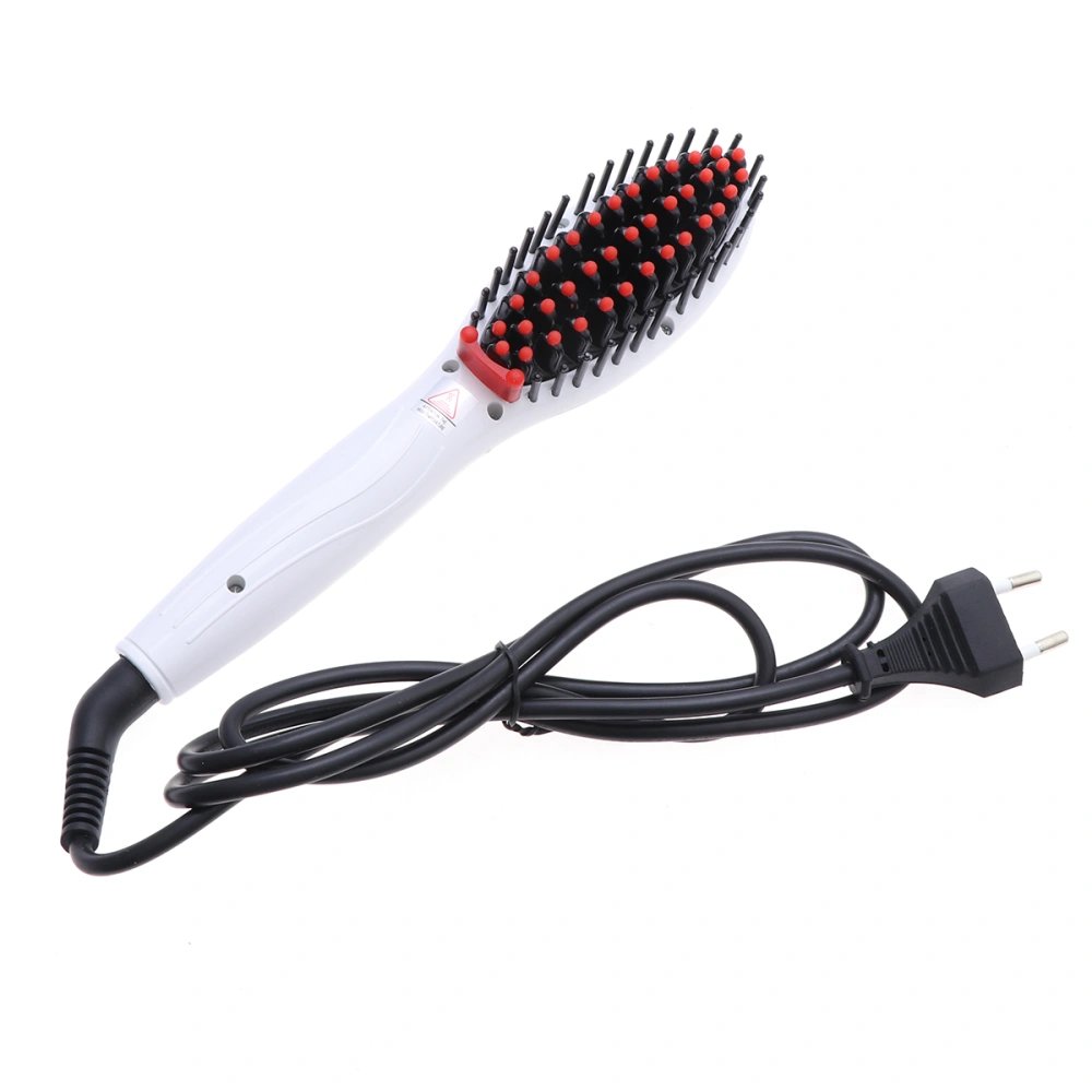 Electric Hair Straightening Comb Ceramic Heating Iron Hair Straightener Brush Anti-scald for Detangling and Silky Hair with EU Plug (White)