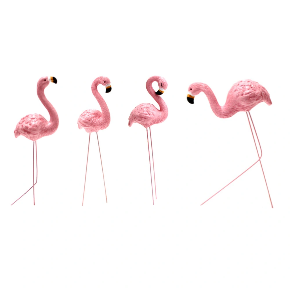 4Pcs Potted Plant Simulated Flamingo Decors Resin Animal Garden Ornaments