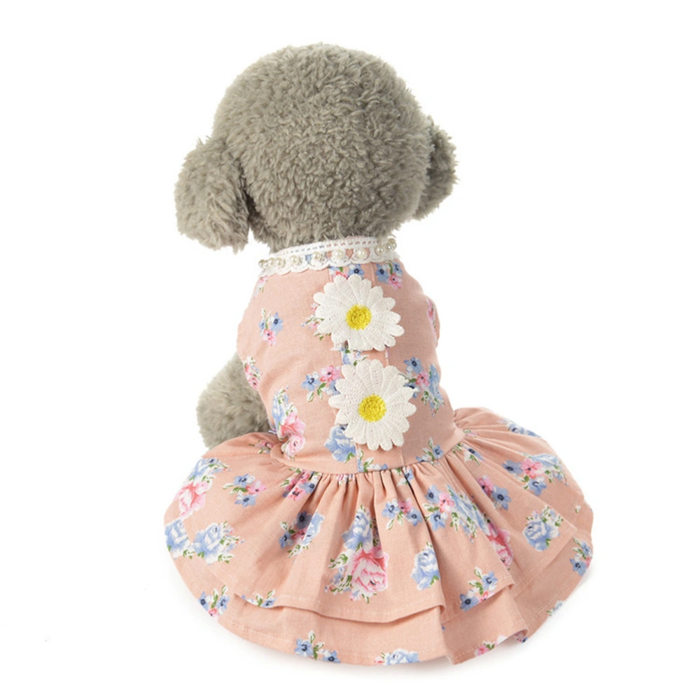 Stylish Adorable Floral Printing Dog Flower Dress Skirt Pet Summer Clothes Vest Shirts Size L (Pink)