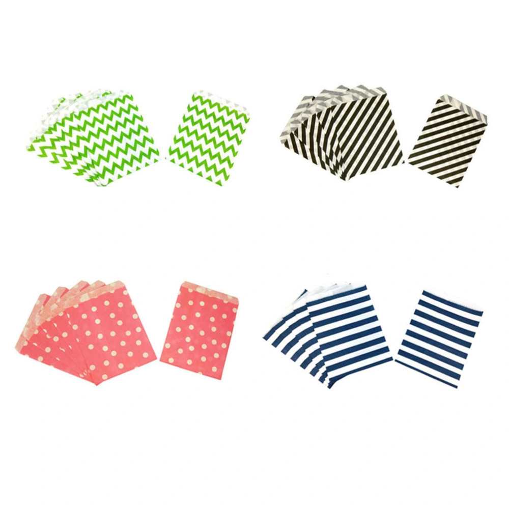 100 Pcs Disposable Candy Bag Striped Dots Kraft Paper Buffet Bag Party Gift Bag for Wedding Birthday Banquet (Pink/Green/Navy Blue/Black)