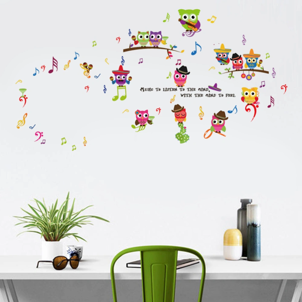 PVC Removable Cartoon Musical Owl Animal Wall Sticker Wall Decals Nursery Kids Room Decal