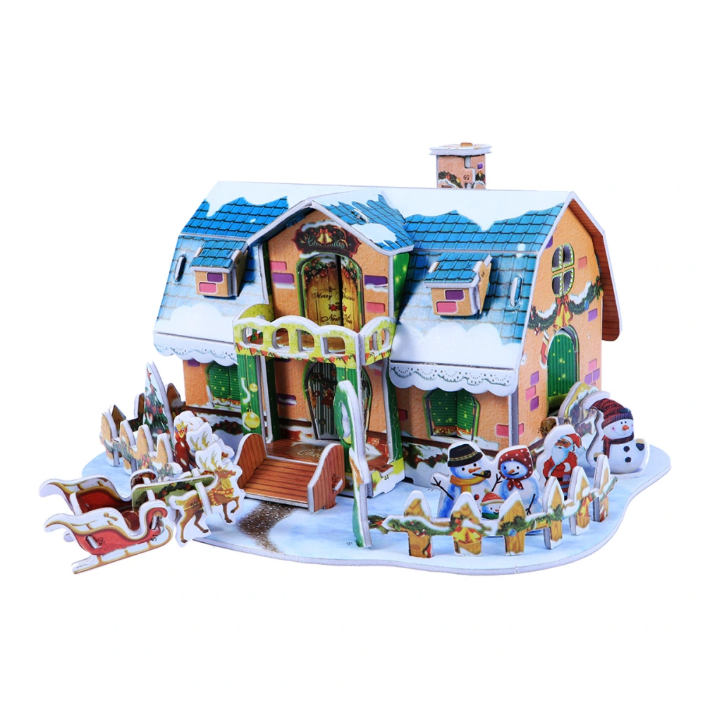 3D Puzzle Mini House Christmas House Kit DIY Colorful Cartoon Paper Board Decoration Holiday House (Snow House)