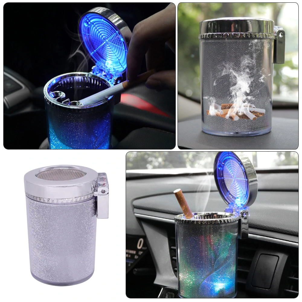 Creative LED Light Auto Ashtray Car Ashtray with Lid Car Cigarette Ash Holder (Silver)