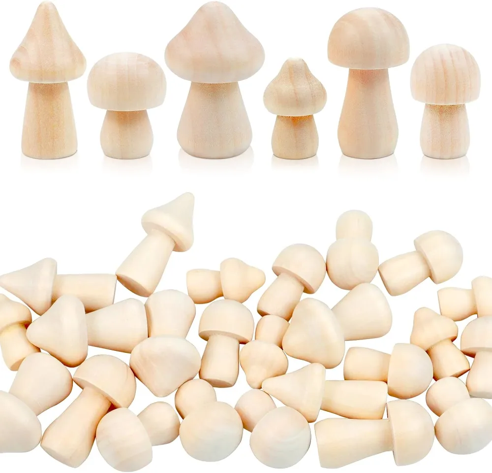 20 pcs Wood Mushroom Decor Small Mushroom Decorations Blank Wooden Mushroom Ornament