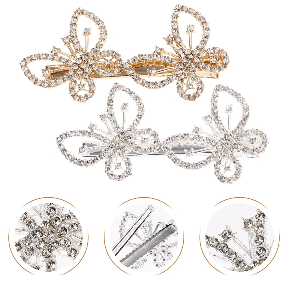 2Pcs Women Hair Clips Rhinestone Studded Hairpins Hair Accessories