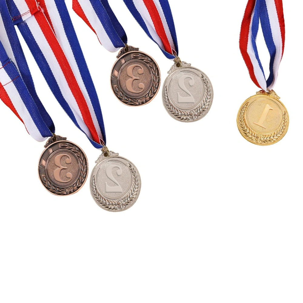 5pcs Metal Award Medals with Neck Ribbon Gold Silver Bronze  Style for Sports Academics or Any Competition (Diameter 5.1CM (Gold*1 + Silver*2 + Bronze*2))