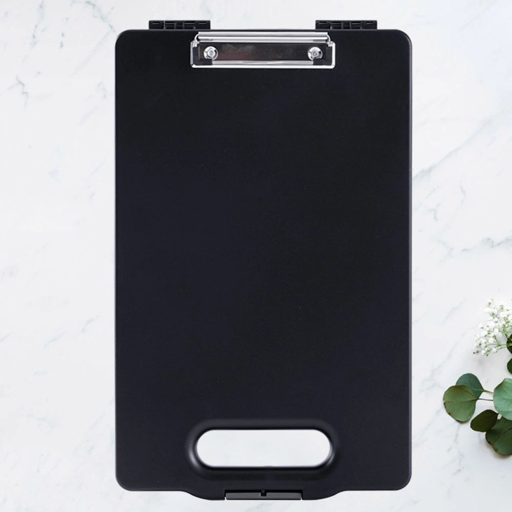 1Pc Portable Clipboard Storage Box Multifunction File Folder Openable Paper Storage Organizer Case Clip Board Writing Pad File Folder (Black)