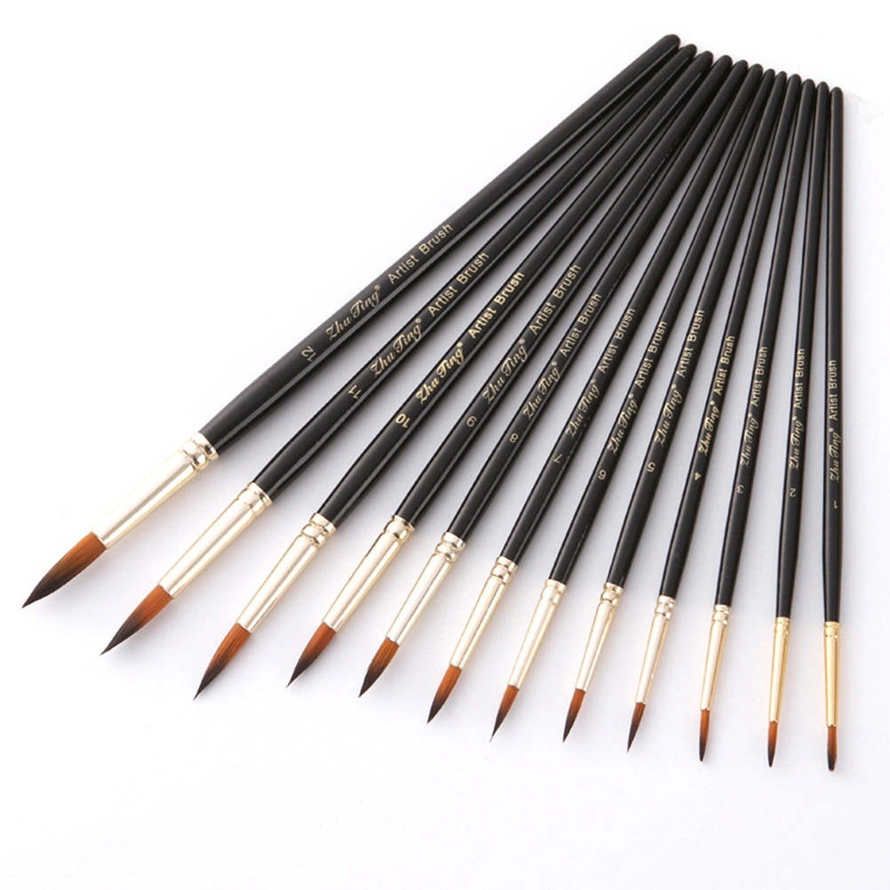 12pcs Nylon Paint Brushes Wood Handle Two-tone Art Brushes Artist Painting Brushes