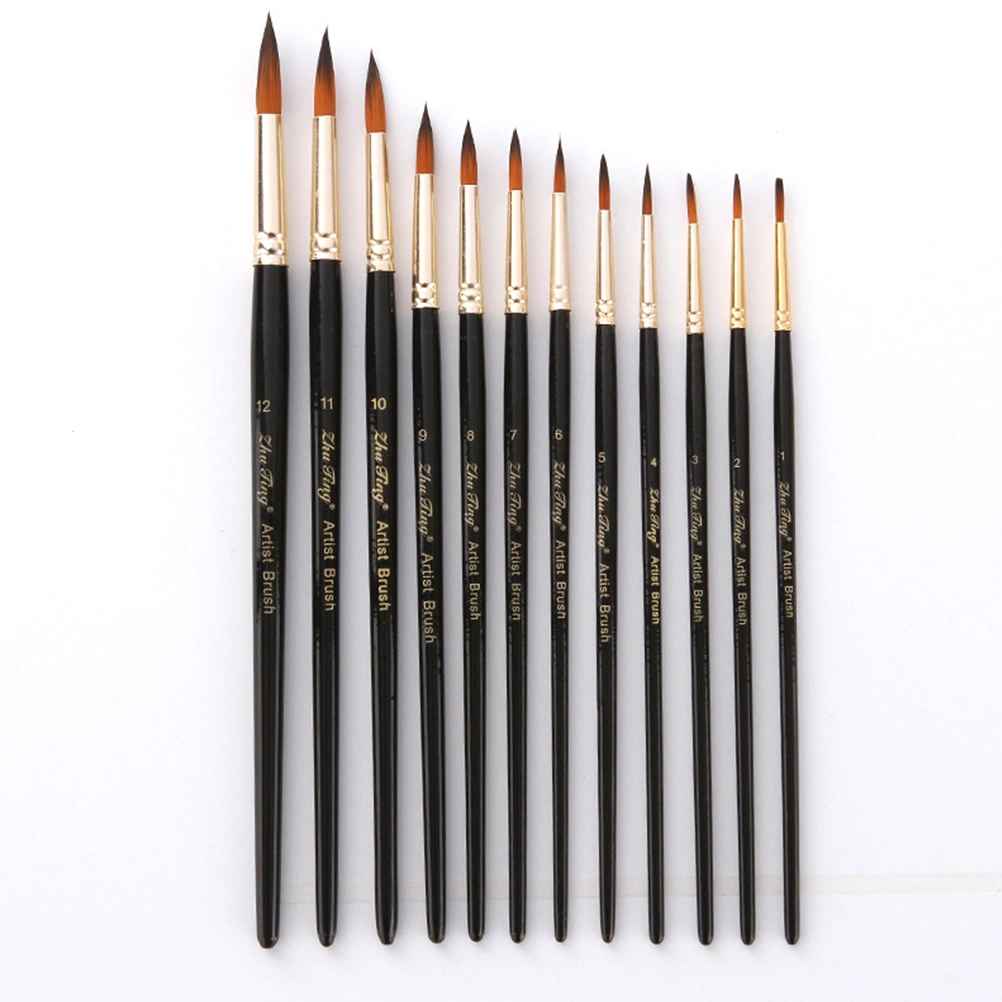 12pcs Nylon Paint Brushes Wood Handle Two-tone Art Brushes Artist Painting Brushes