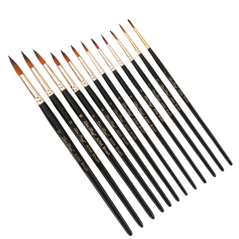 12pcs Nylon Paint Brushes Wood Handle Two-tone Art Brushes Artist Painting Brushes