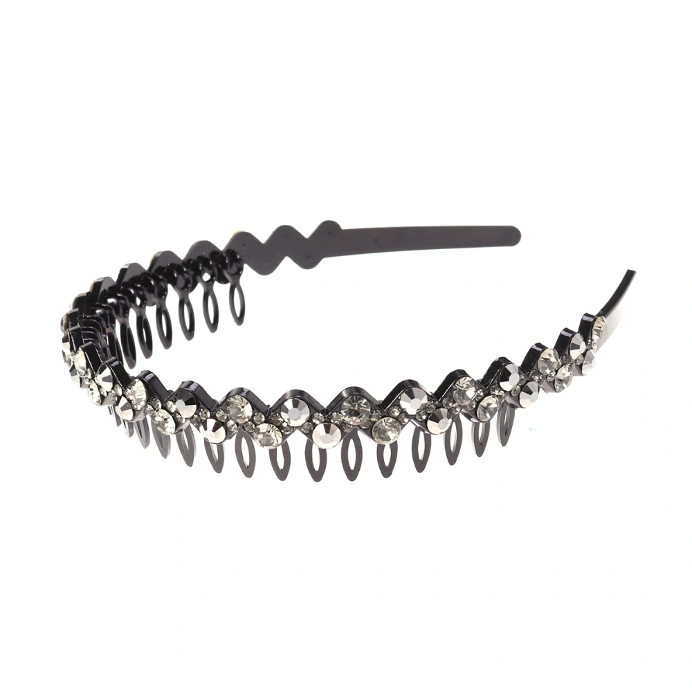 Girls Toothed Hairhoop Large Crystal Teeth Comb Hair Hairband Hair Beauty Tools (Grey and Black)