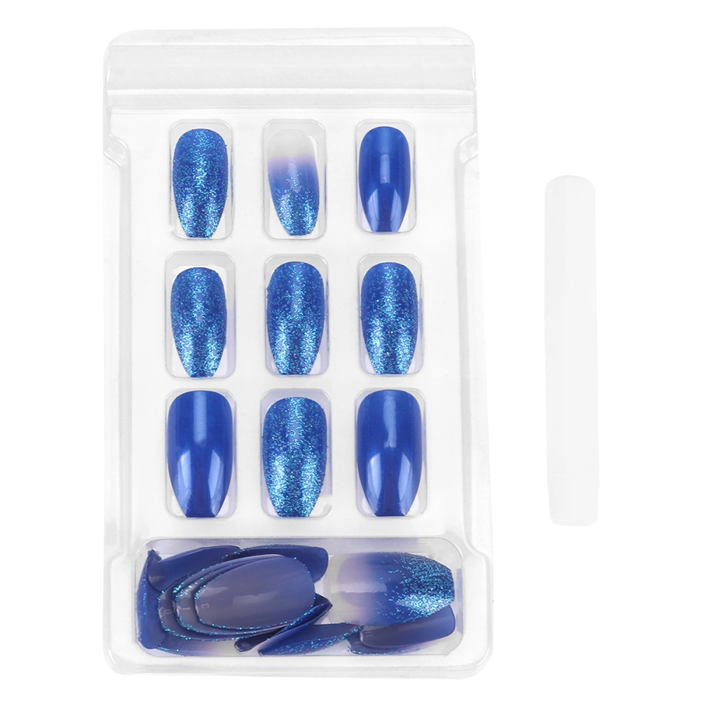 24 Pcs Nail Art Detachable Manicure Tips Decor Nail Tips with Glue (Blue)