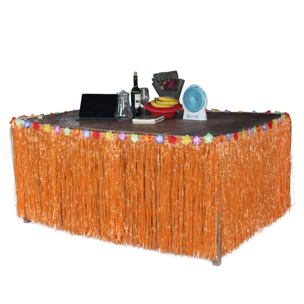 276*75CM Hawaiian Table Skirt Grass Desk Skirt for Luau Party Decoration (Orange)