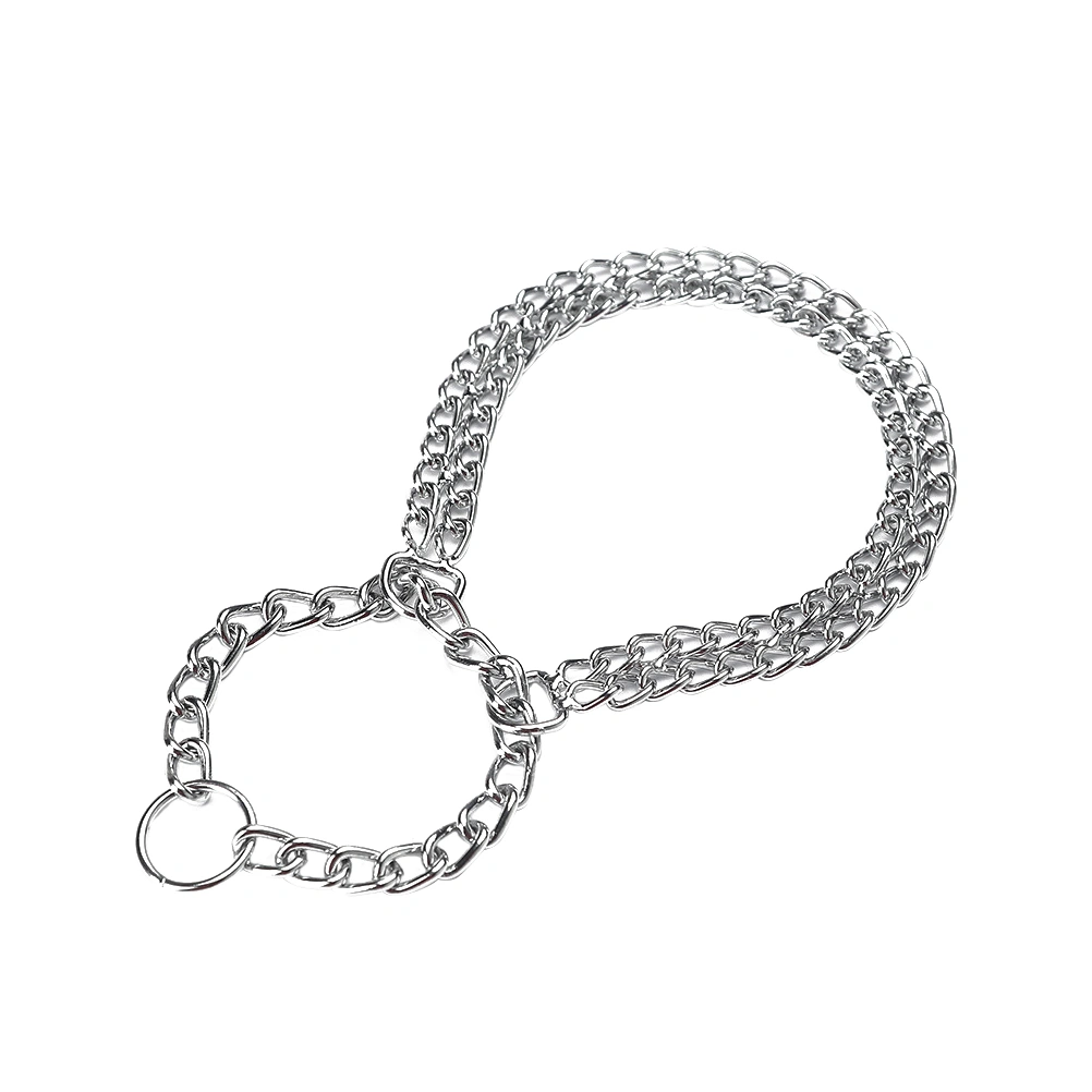 Metal Chain Martingale Dog Collar Double Row Plated Choke Training Show Collar 2.0mm x 40cm (Silver)