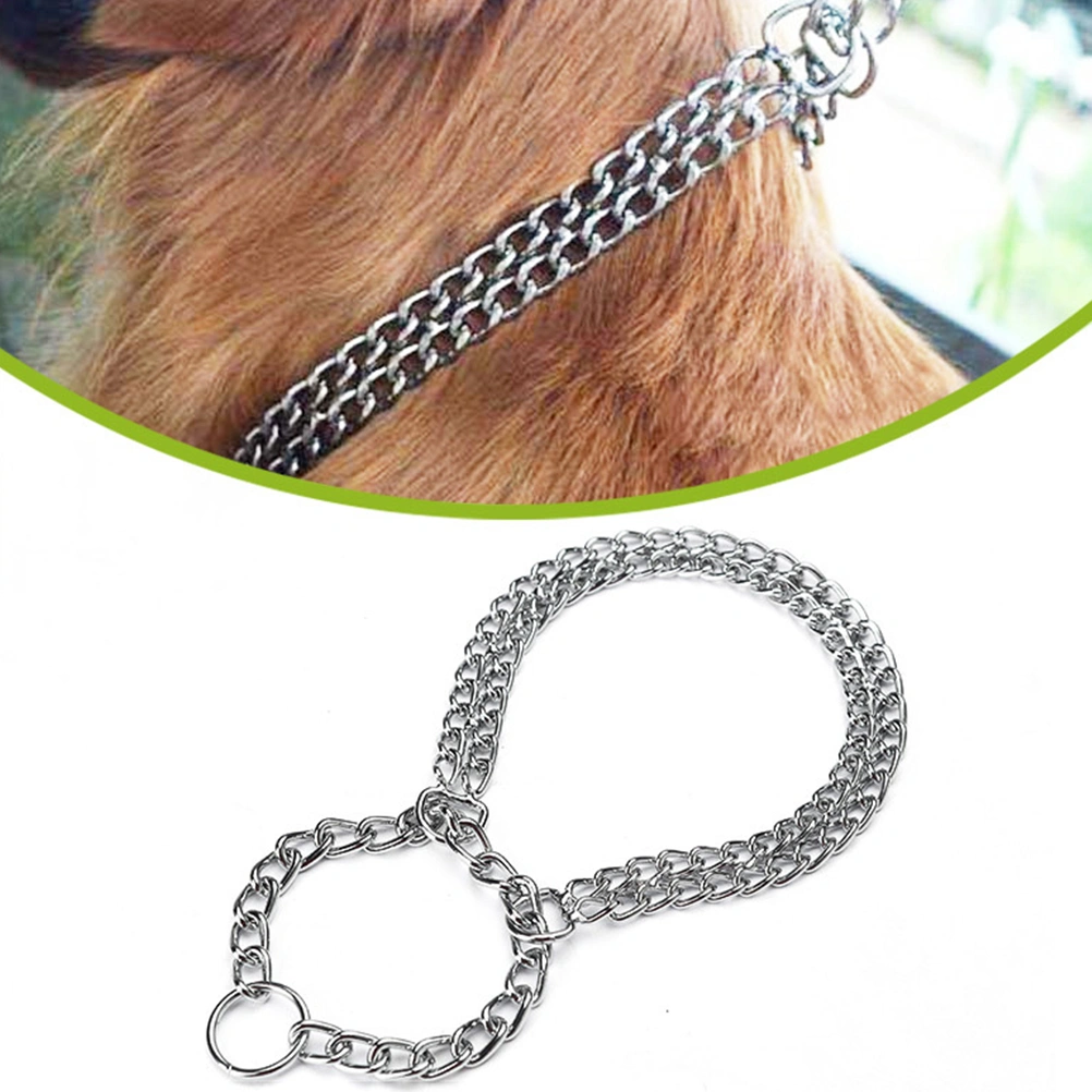 Metal Chain Martingale Dog Collar Double Row Plated Choke Training Show Collar 2.0mm x 40cm (Silver)