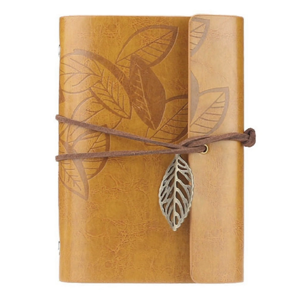 Vintage Style Leaf Leaves Pattern PU Cover Loose-leaf String Bound Blank Notebook Notepad Travel Journal Diary Jotter - Size S (Yellow)