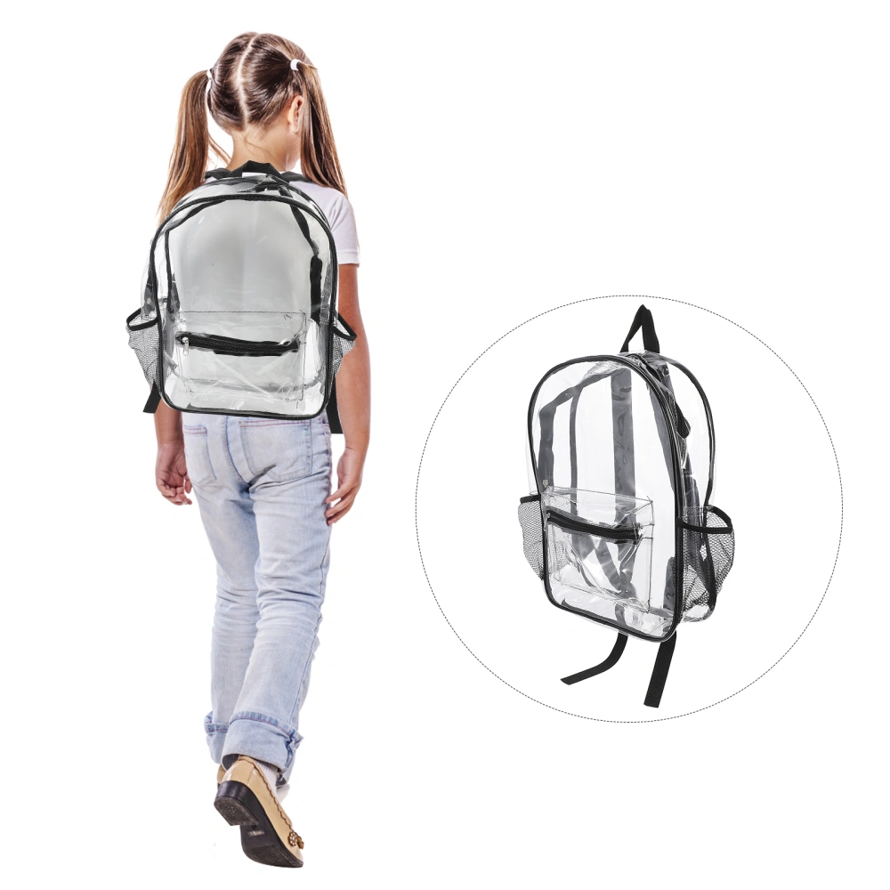 Transparent PVC Backpack See Through School Backpack Outdoor Bookbag Travel Makeup Pouch Organizer (Black)