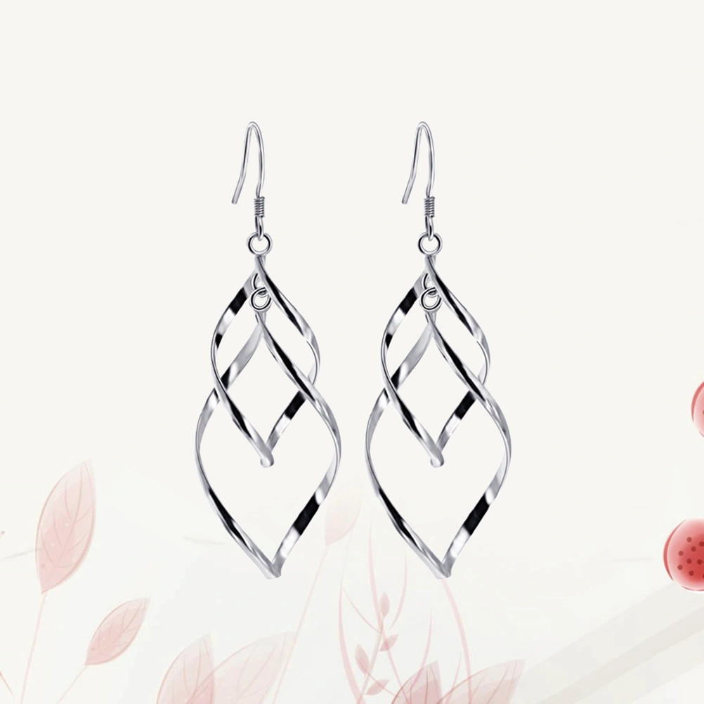 1Pair Women Earrings Leaf Long Tassel Earrings Dangle Drop Double Twisted Loops Wave for Women (Silver)