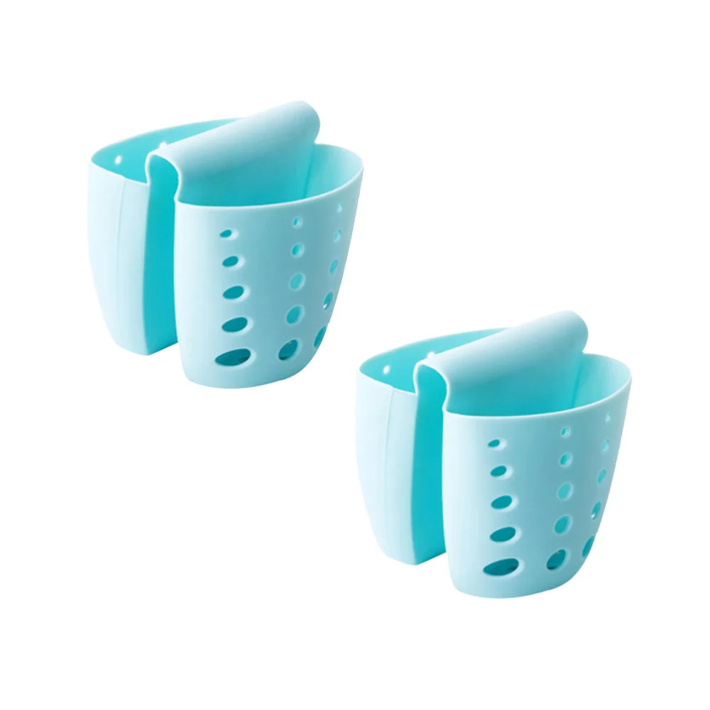 2Pcs Sink Drain Racks Hollow out Storage Baskets Peeler Wash Sponge Holders Plastic Kitchen Organizer (Sky-blue)