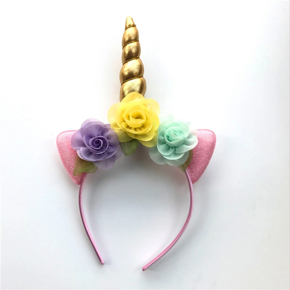 Unicorn Floral Hair Band Hair of Gold Glitter Unicorn Headband Party Supply Favor Decoration for Kids