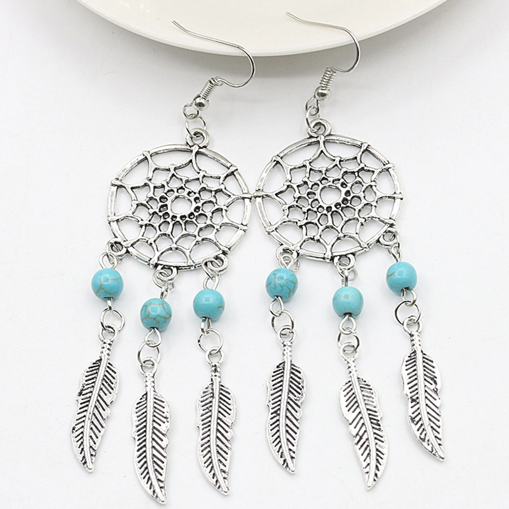 Generic Dreamcatcher Earrings Alloy  Tassel Earrings Mini Turquoise Earrings with Three Gems