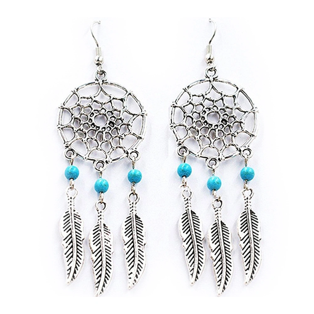 Generic Dreamcatcher Earrings Alloy  Tassel Earrings Mini Turquoise Earrings with Three Gems