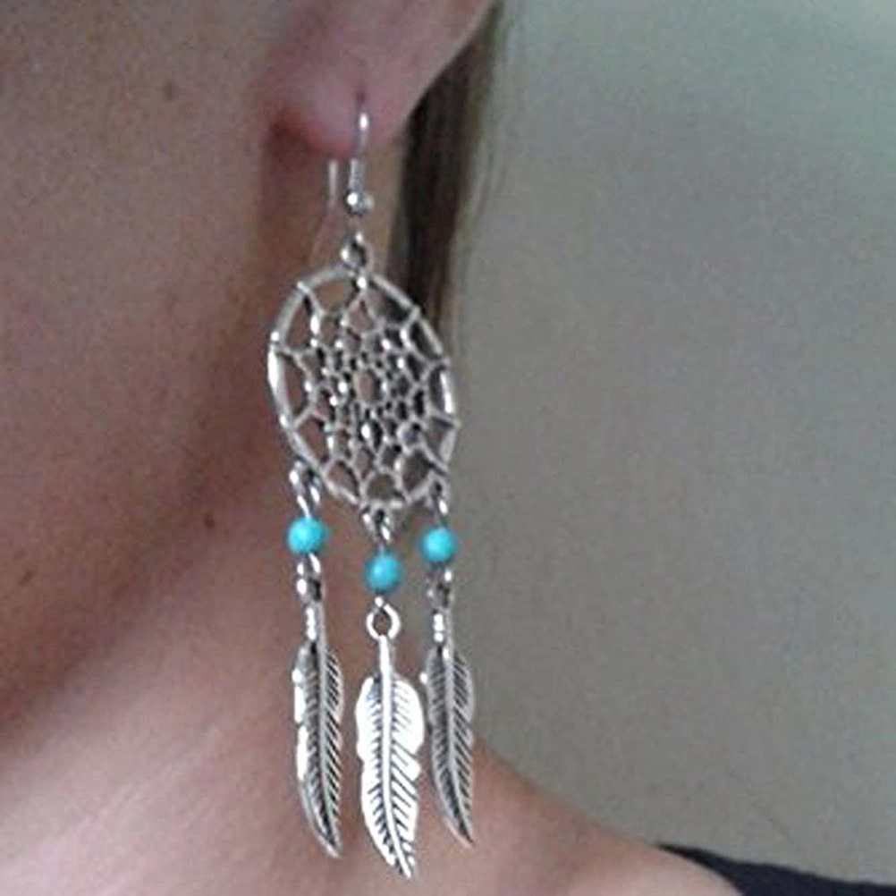 Generic Dreamcatcher Earrings Alloy  Tassel Earrings Mini Turquoise Earrings with Three Gems