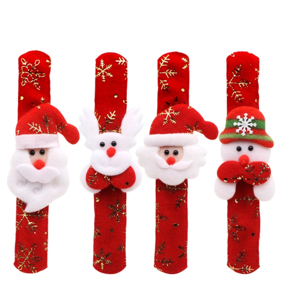 12PCS Cartoon 3D Santa Claus Snowman Elk Slap Bracelet Snowflake Gold Stamping Wristband For Kids Boys Girls Adults Christmas Party Supplies Favors 4 Assorted Styles