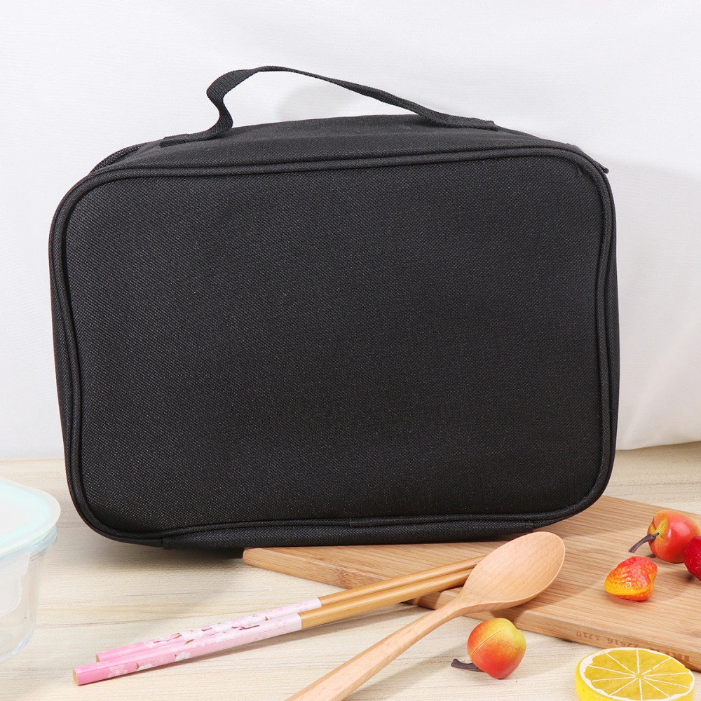 Square Oxford Fabric Lunch Bag Insulated Bento Tote Portable Thermal Bag for School Picnic Outdoor Work (Black)