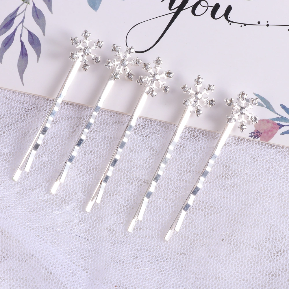 6pcs Snowflake Hairpins Mixed Ribbon Hair Clips Barrettes Hair Accessories for Kids Children (5 White Hair Pin + 1 White Claw Clip)