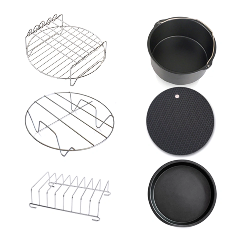 6pcs Multi-functional Air Fryer Accessories Fit All Airfryer Baking Basket Pizza Plate Grill Pot Mat for Kitchen