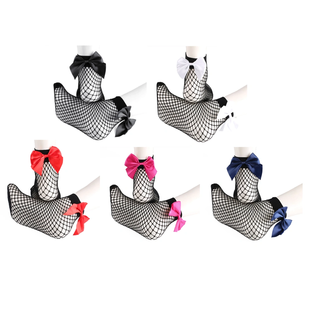 5 Pair of Japanese Style Lace Ankle Socks Elastic Non-slip Short Socks Sweet Bowknot Lace Net Socks with Darknets (Bowknot for Black White Red Dark Blue Rose Red)