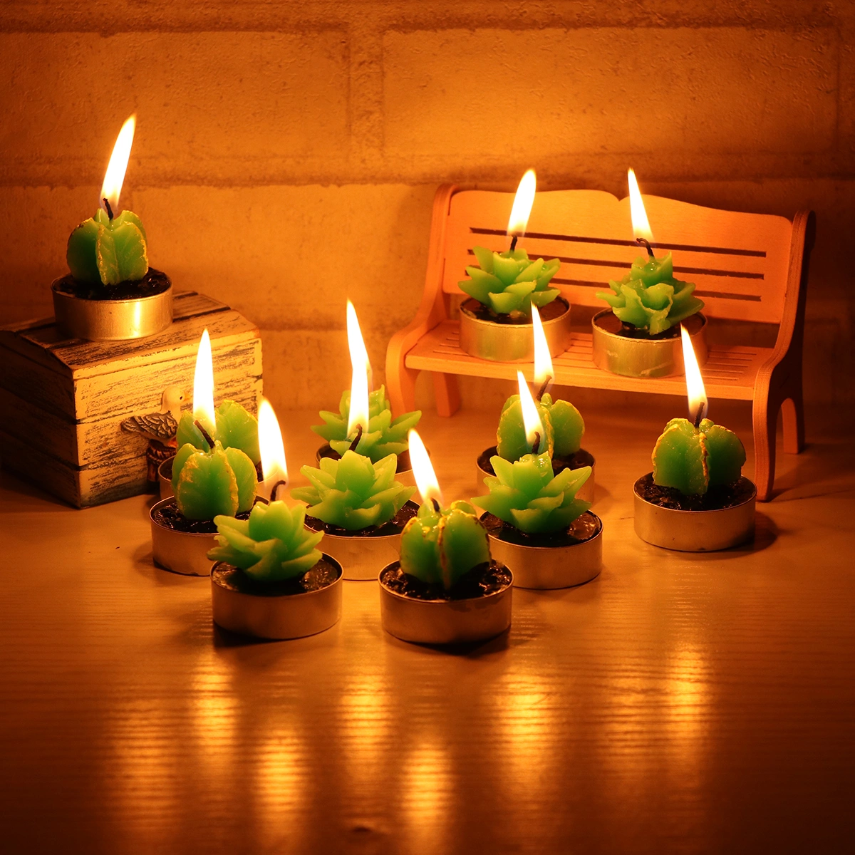 12pcs Cactus Succulent Potted Plant Artificial Candles Scented Candles Party Decoraton (Carambola, Aloe, 1 Pack Each)