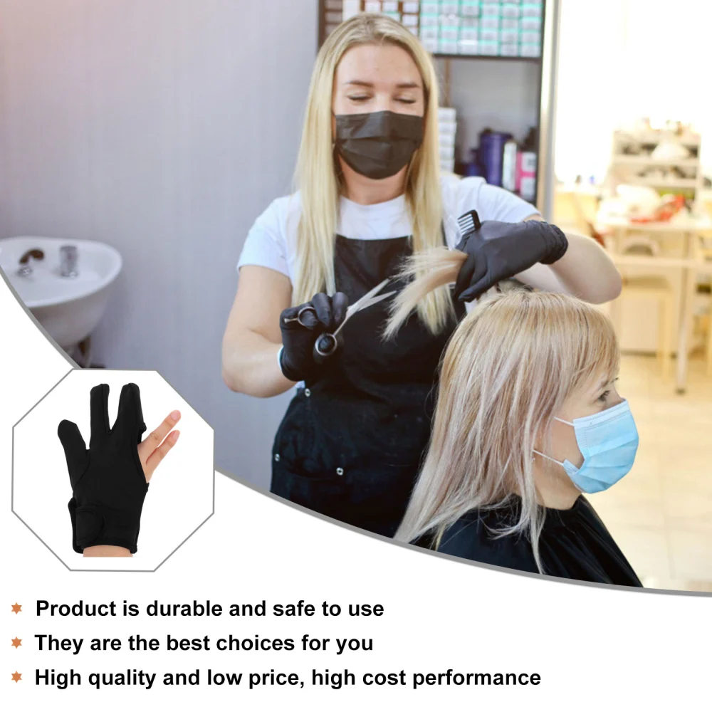 Hairdressing Glove 3 Fingers Heat Resistant Insulation Hairdressing Tool Finger Glove Salon Hair Utensil for Kitchen or Straightening Curly Hair (Black)