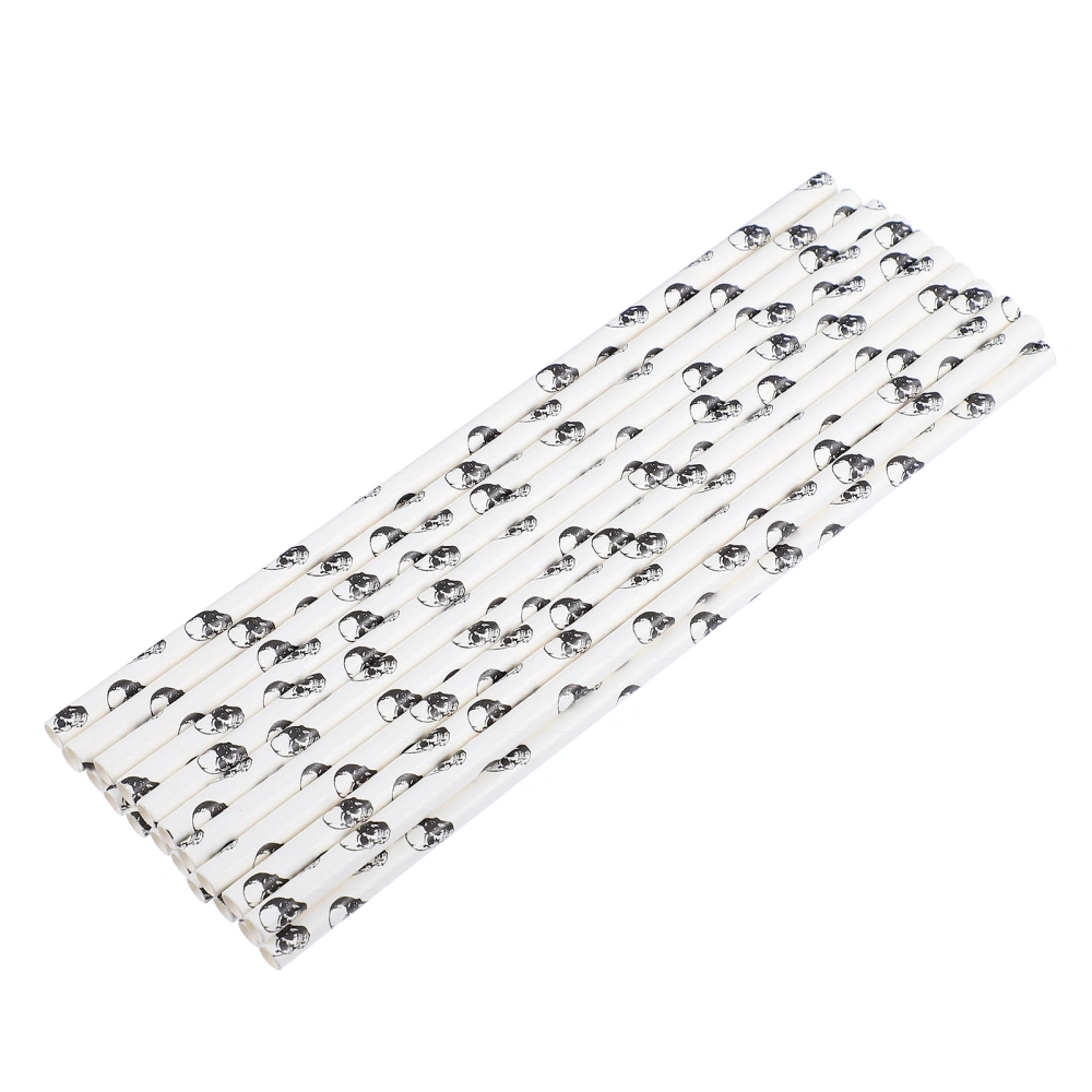 100Pcs Halloween Skull Design Straw Disposable Straw Party Drinking Straw White