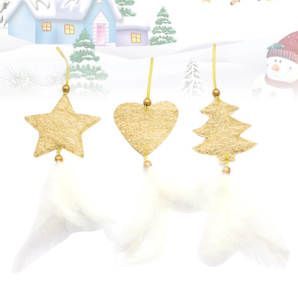 29.9x4cm 3Pcs Christmas Tree Five Pointed Star Heart  Pendant Christmas Decorations Gold