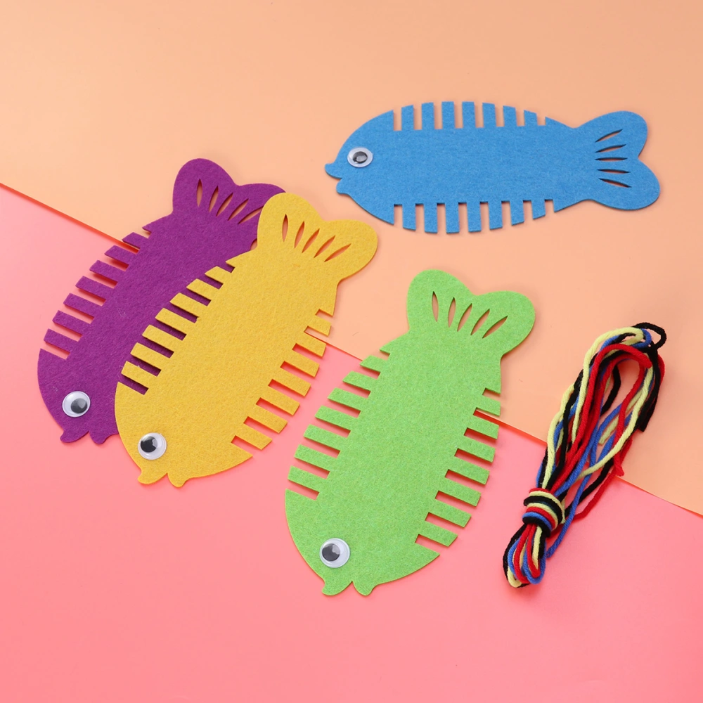 4pcs Kindergarten Wrapped Threading Wear Line Fish Manual Game Puzzle Early Learning Education Toys Montessori Teaching Aids Math Toy (Mermaid)