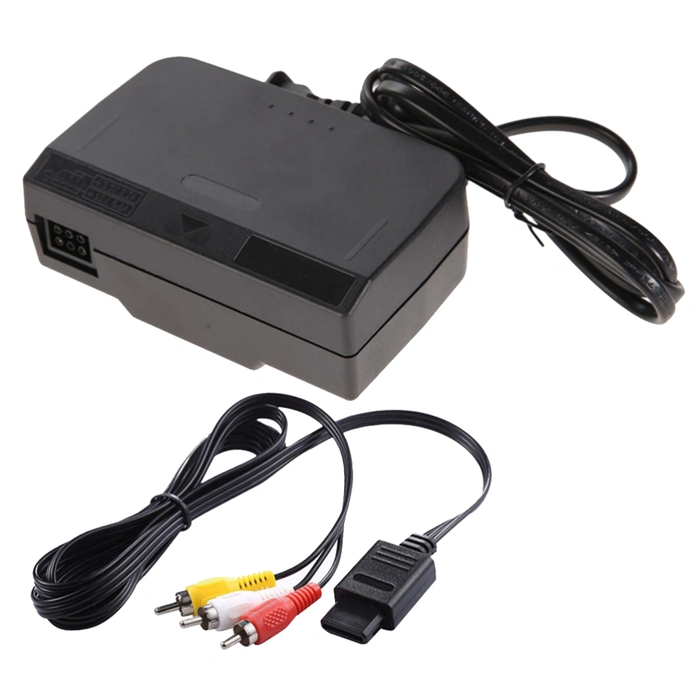 1 Set Power Charger Video Cable Power Adapter Safe Practical Power Supply Compatible for N64 With EU Plug (Black)