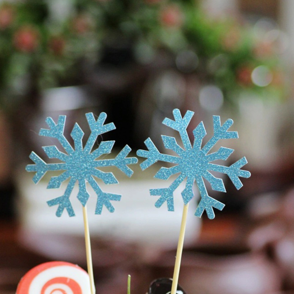 20PCS Creative Snowflake Shaped Birthday Cake Toppers Cake Decoration Inserts Cake Picks for Festival Party (Blue + Golden)