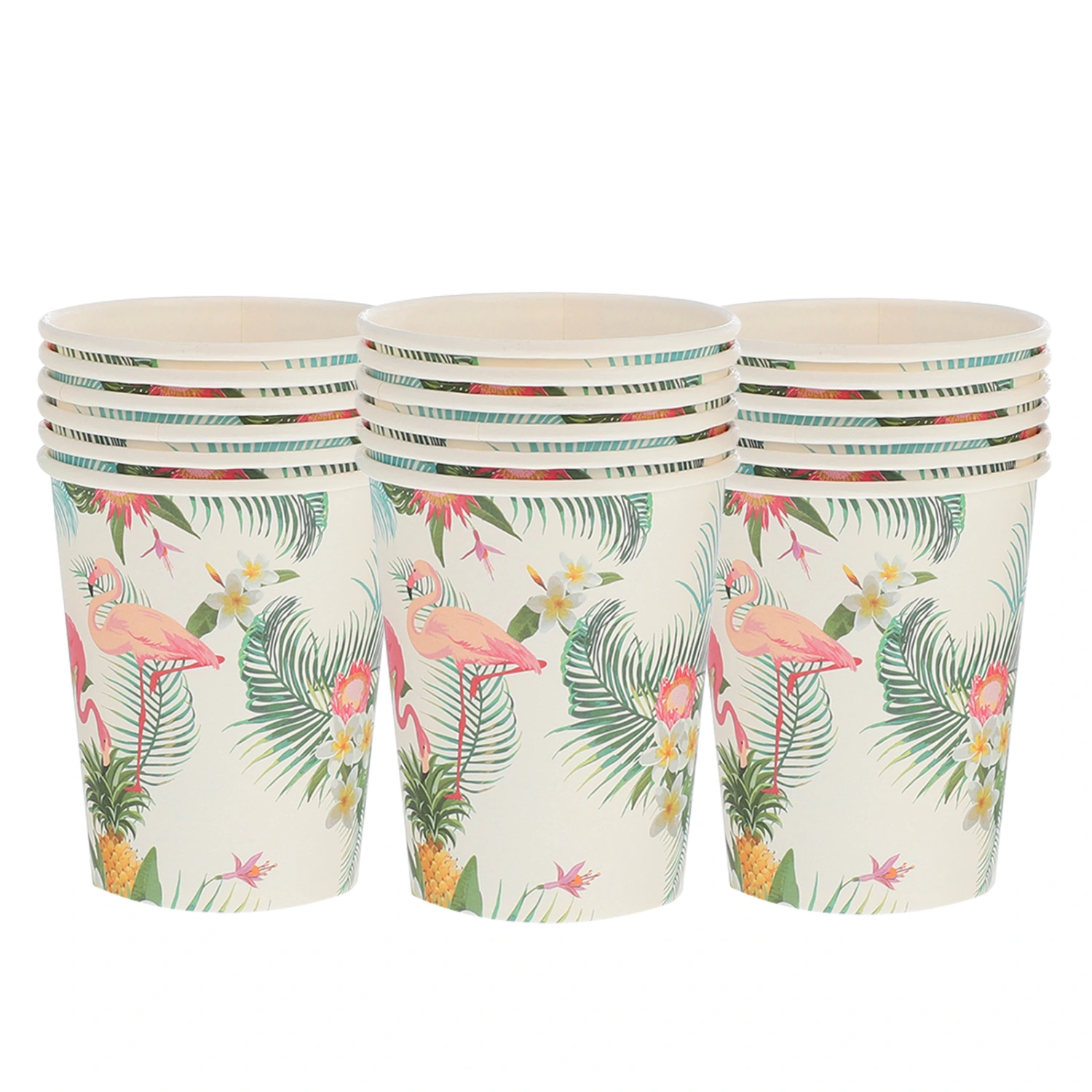 18Pcs Hawaiian Party Paper Cups Flamingo Printed Disposable Cups Party Tableware