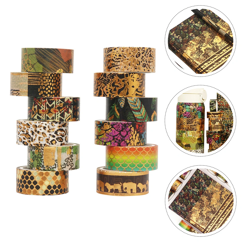 12 Rolls Washi Tape Animal Printed Decorative Masking Tapes for Arts Wrapping